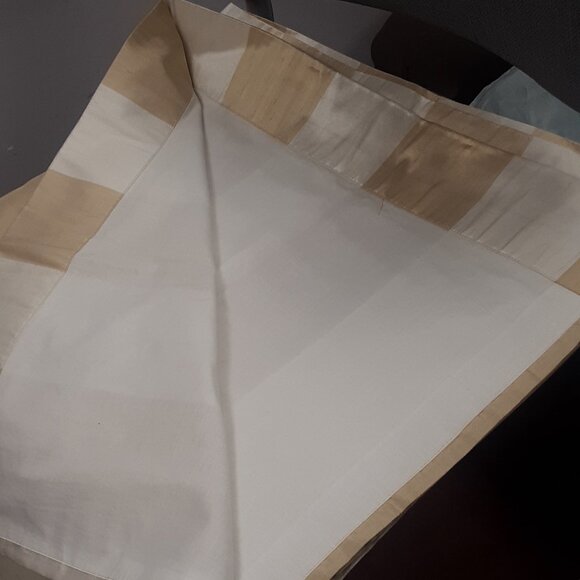 4 Majesty Cream/Beige 42W x 84L Dupioni Silk Striped Tailored Panels - Picture 7 of 11